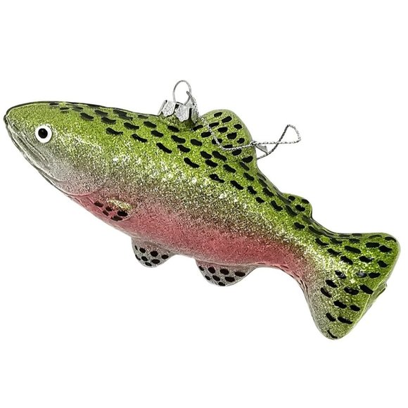 Green and Red Rainbow Trout 6.5" Glass Ornament - Christmas Party Decor - Picture 3 of 3